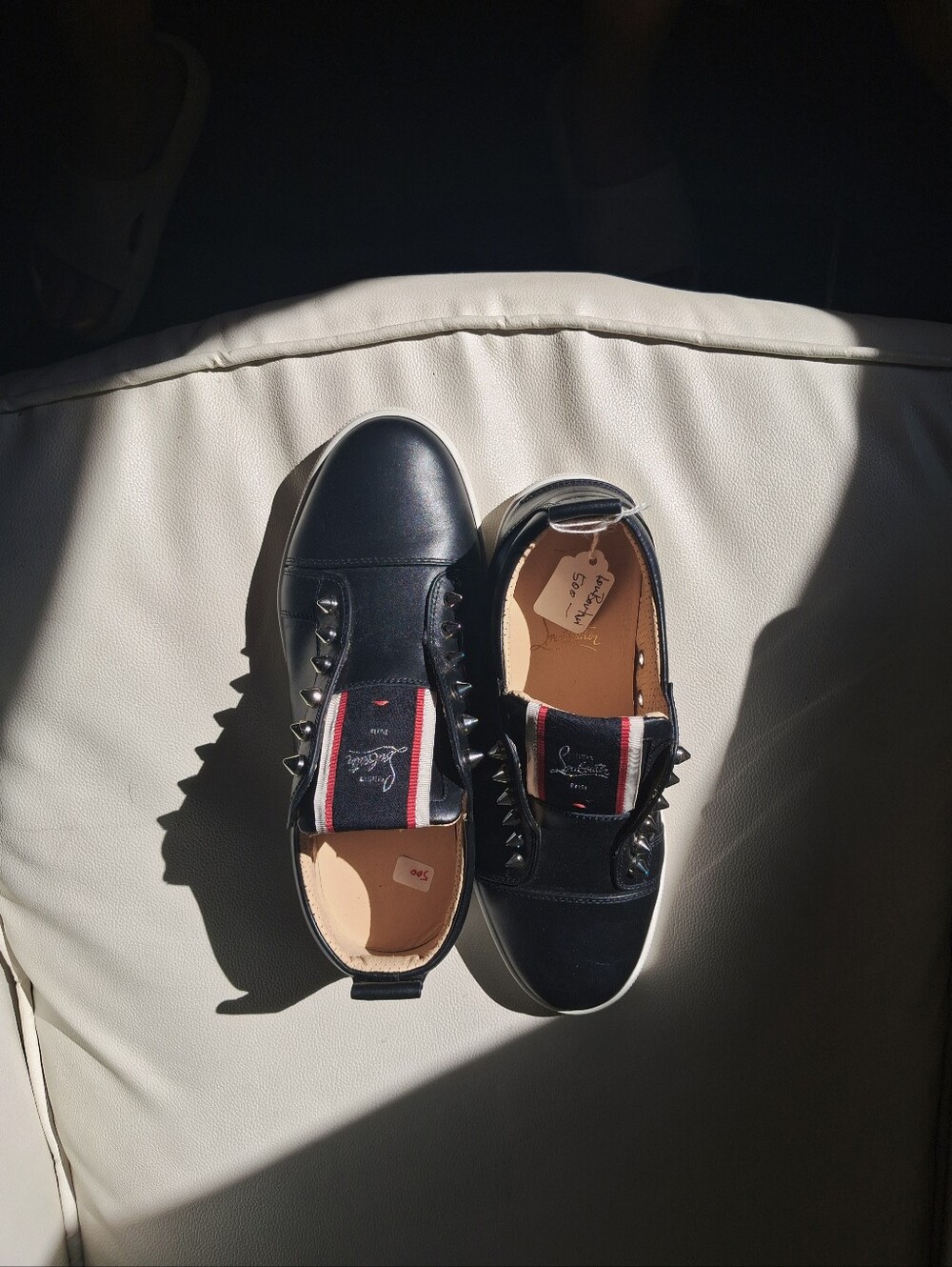 Christian Louboutin Black Leather Studded Slip-On Shoes - Picture 7 of 8